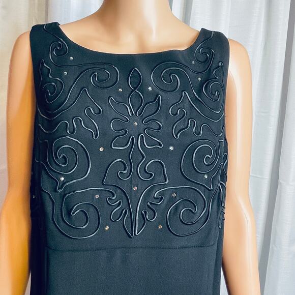 Jessica McClintock Vtg Black Evening Embroidered Formal Maxi Gown Dress 16 - Picture 5 of 13